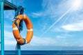 Orange Lifebuoy with Ropes on Lifeguard Chair Royalty Free Stock Photo