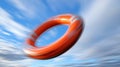 Orange Life Preserver Flies Through Blue Sky With White Clouds During the Day Royalty Free Stock Photo