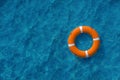 Orange Lifebuoy on the water. The concept of help, rescue, drowning, storm. Copy space. 3D illustration, 3D rendering Royalty Free Stock Photo