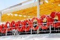 Orange Lifebuoys on ship board