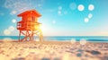 Orange Lifeguard Stand on Sandy Beach at Sunrise Royalty Free Stock Photo