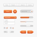 Orange Light User Interface Controls. Web Elements. Website, Software UI: Buttons, Switchers, Slider, Arrows, Drop-down Royalty Free Stock Photo