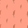 Orange lily of the valley flowers hand drawn seamless pattern. Pink background. Spring botanic artwork Royalty Free Stock Photo