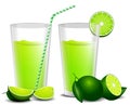 set of realistic fresh lime glass isolated. 3D Illustration. Royalty Free Stock Photo