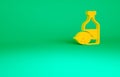 Orange Limoncello bottle icon isolated on green background. Bottle of fresh homemade lemonade. Minimalism concept. 3d Royalty Free Stock Photo