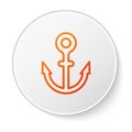 Orange line Anchor icon isolated on white background. White circle button. Vector