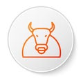 Orange line Bull icon isolated on white background. Spanish fighting bull. White circle button. Vector Royalty Free Stock Photo