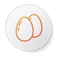 Orange line Chicken egg icon isolated on white background. White circle button. Vector