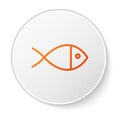 Orange line Christian fish symbol icon isolated on white background. Jesus fish symbol. White circle button. Vector
