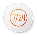 Orange line Clock 24 hours icon isolated on white background. All day cyclic icon. 24 hours service symbol. White circle Royalty Free Stock Photo