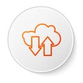 Orange line Cloud download and upload icon isolated on white background. White circle button. Vector Illustration