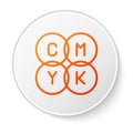 Orange line CMYK color mixing icon isolated on white background. White circle button. Vector