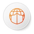 Orange line Earth globe with medical mask icon isolated on white background. White circle button. Vector. Royalty Free Stock Photo