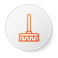 Orange line Handle broom icon isolated on white background. Cleaning service concept. White circle button. Vector Royalty Free Stock Photo