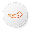 Orange line Hunting horn icon isolated on white background. White circle button. Vector