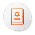 Orange line Jewish torah book icon isolated on white background. On the cover of the Bible is the image of the Star of