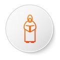 Orange line Monk icon isolated on white background. White circle button. Vector Illustration