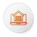 Orange line Online real estate house on laptop icon isolated on white background. Home loan concept, rent, buy, buying a Royalty Free Stock Photo