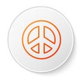 Orange line Peace icon isolated on white background. Hippie symbol of peace. White circle button. Vector Illustration