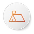 Orange line Protest camp icon isolated on white background. Protesting tent. White circle button. Vector