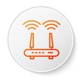 Orange line Router and wi-fi signal icon isolated on white background. Wireless ethernet modem router. Computer