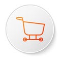Orange line Shopping cart icon isolated on white background. Food store, supermarket. White circle button. Vector Royalty Free Stock Photo