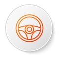 Orange line Steering wheel icon isolated on white background. Car wheel icon. White circle button. Vector Royalty Free Stock Photo