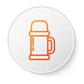 Orange line Thermos container icon isolated on white background. Thermo flask icon. Camping and hiking equipment. White