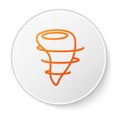Orange line Tornado icon isolated on white background. White circle button. Vector Illustration