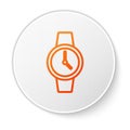 Orange line Wrist watch icon isolated on white background. Wristwatch icon. White circle button. Vector