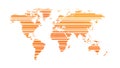 Orange lines map of the world silhouette