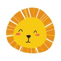 Orange lion face. Lion similar to the sun for the design of the children`s room, banners, postcards