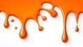 Orange liquid paint dripping and flowing down isolated on white background Royalty Free Stock Photo