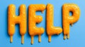 Orange liquid word 'HELP' drips on blue background. Royalty Free Stock Photo