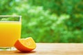 Orange lobule and glass on the table