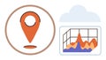 Location Pin and Cloud Data Analytics with Graph Representation Royalty Free Stock Photo