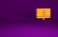 Orange Lock on computer monitor screen icon isolated on purple background. Security, safety, protection concept. Safe Royalty Free Stock Photo