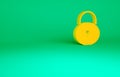 Orange Lock icon isolated on green background. Padlock sign. Security, safety, protection, privacy concept. Minimalism Royalty Free Stock Photo