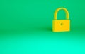 Orange Lock icon isolated on green background. Padlock sign. Security, safety, protection, privacy concept. Minimalism Royalty Free Stock Photo