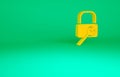 Orange Lock repair icon isolated on green background. Padlock sign. Security, safety, protection, privacy concept Royalty Free Stock Photo