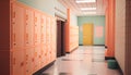 Orange lockers cabinets furniture in a locker room at school or university for student.