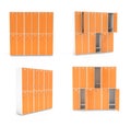 Orange lockers for schoool or gym. Set of closed and open sections