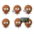 Orange lolipop wrapped Programmer cute cartoon character with