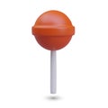 Orange lollipop on stick, vertical front view. 3D illustration on white background with shadow Royalty Free Stock Photo