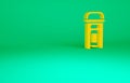 Orange London phone booth icon isolated on green background. Classic english booth phone in london. English telephone Royalty Free Stock Photo