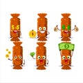 orange long candy package cartoon character with cute emoticon bring money Royalty Free Stock Photo