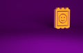 Orange LSD acid mark icon isolated on purple background. Acid narcotic. Postmark. Postage stamp. Health danger