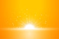 Orange luminous flux from sunrise. Bright rays of the sun and brilliant sparkling flares, stars. Abstract light effect on a gold b Royalty Free Stock Photo