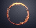 Orange magic ring with glowing particles. Neon realistic energy flare halo ring. Abstract light effect on a dark