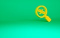 Orange Magnifying glass with percent icon isolated on green background. Discount offers searching. Search for discount Royalty Free Stock Photo